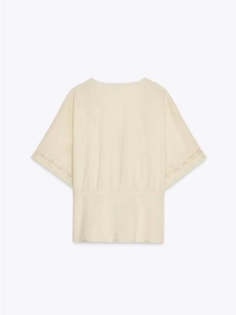 NWOT ZARA V-Neck Lace Trim Linen Blend Top - Picture 6 of 7